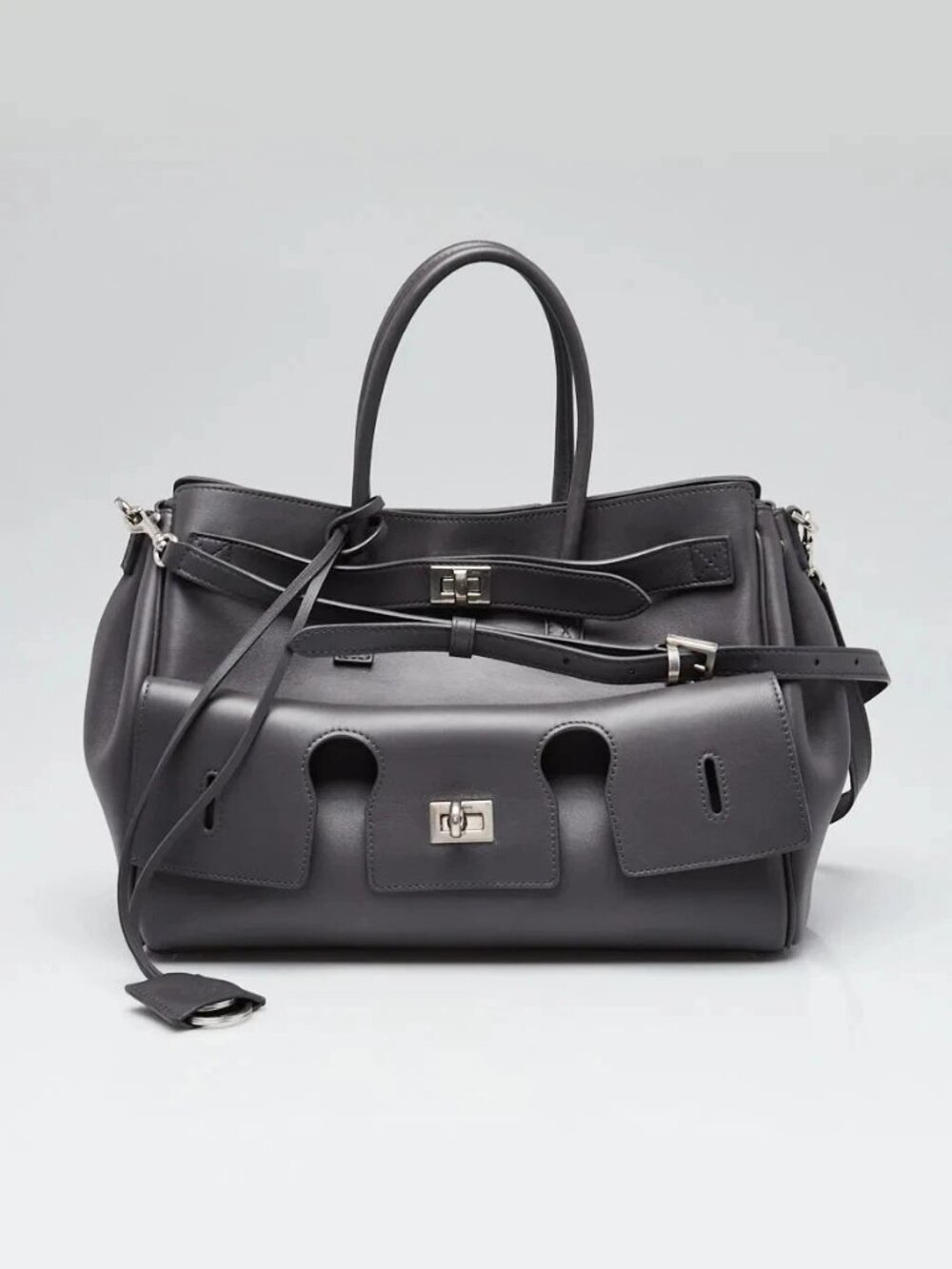 Balenciaga Grey Calfskin Leather Small Bel Air Carry All Tote Bag